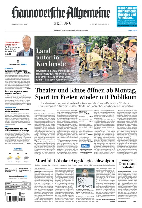 Hannoversche Allgemeine Zeitung Vom 17.06.2020 – Als EPaper Im IKiosk Lesen