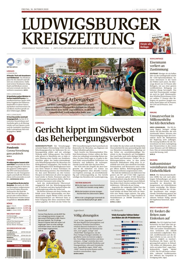 Ludwigsburger Kreiszeitung vom 16.10.2020 als ePaper im iKiosk lesen