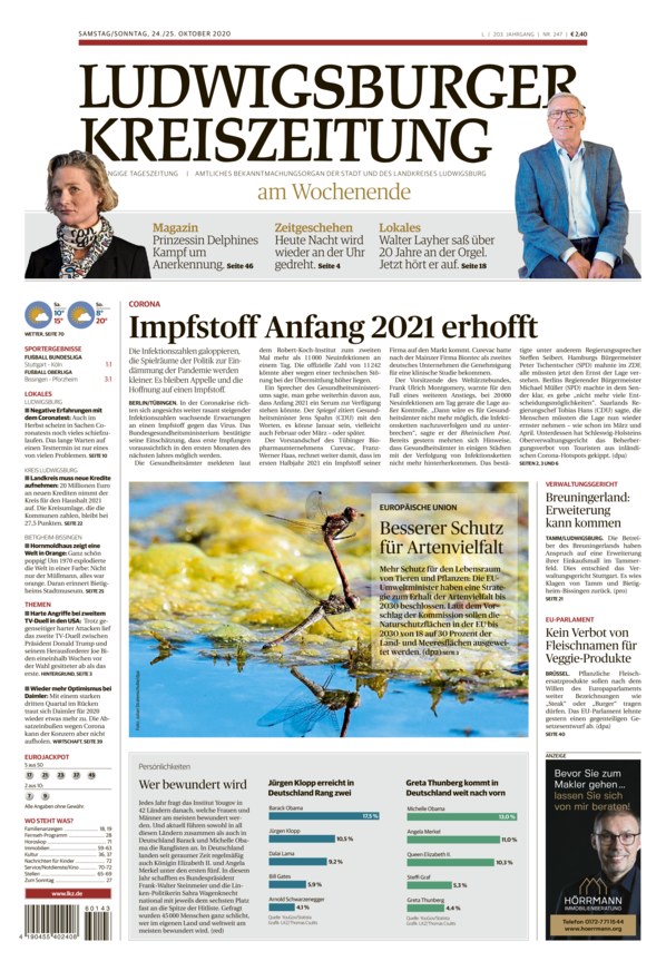 Ludwigsburger Kreiszeitung vom 24.10.2020 als ePaper im iKiosk lesen