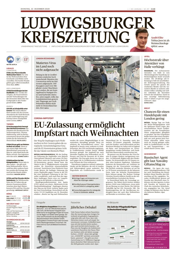Ludwigsburger Kreiszeitung vom 22.12.2020 als ePaper im iKiosk lesen
