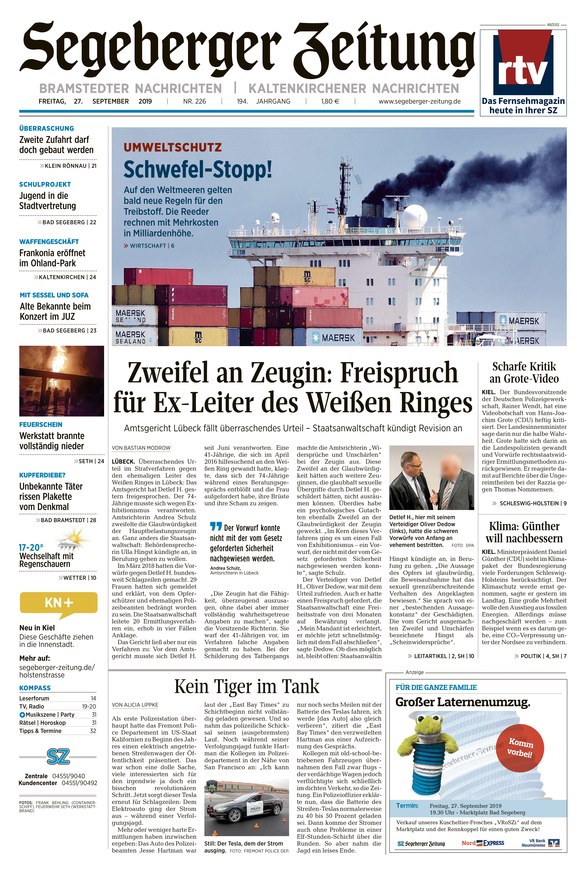 Segeberger Zeitung vom 27.09.2019 als ePaper im iKiosk lesen