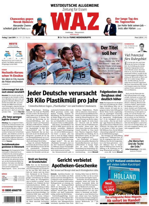 WAZ Westdeutsche Allgemeine Zeitung vom 07.06.2019 als ePaper im