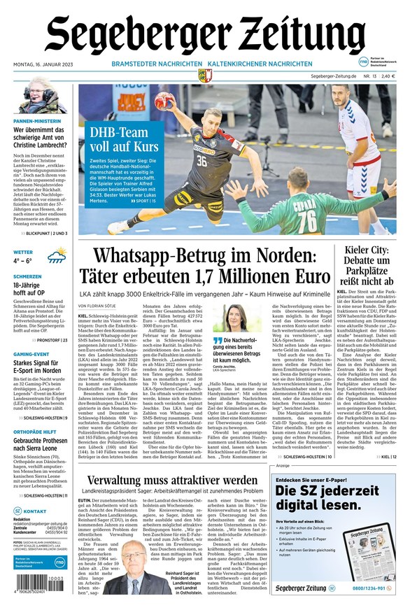 Segeberger Zeitung vom 16.01.2023 als ePaper im iKiosk lesen