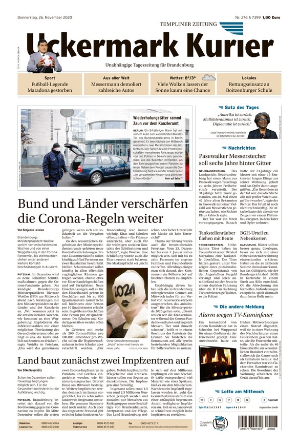 Nordkurier - Templiner Zeitung Vom 26.11.2020 – Als EPaper Im IKiosk Lesen