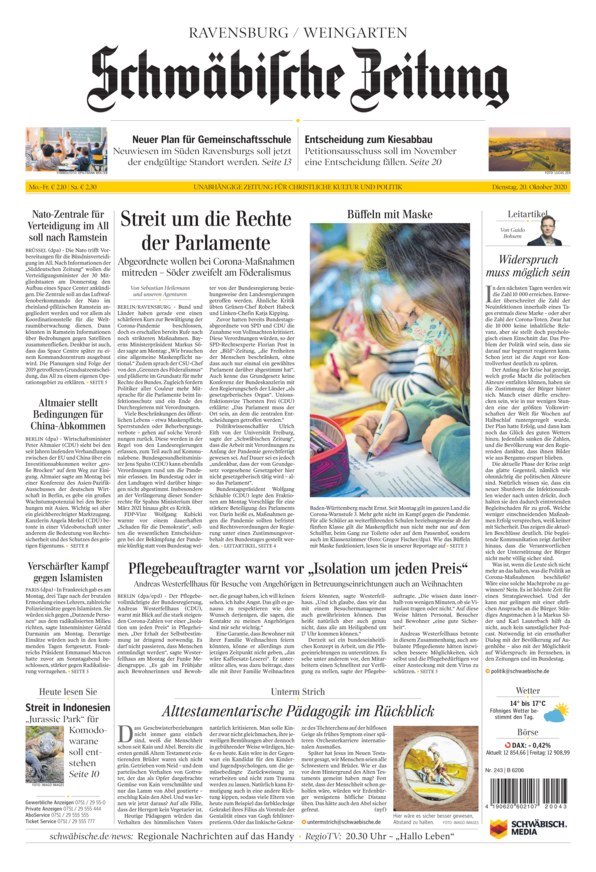 Schwäbische Zeitung Vom 20.10.2020 – Als EPaper Im IKiosk Lesen