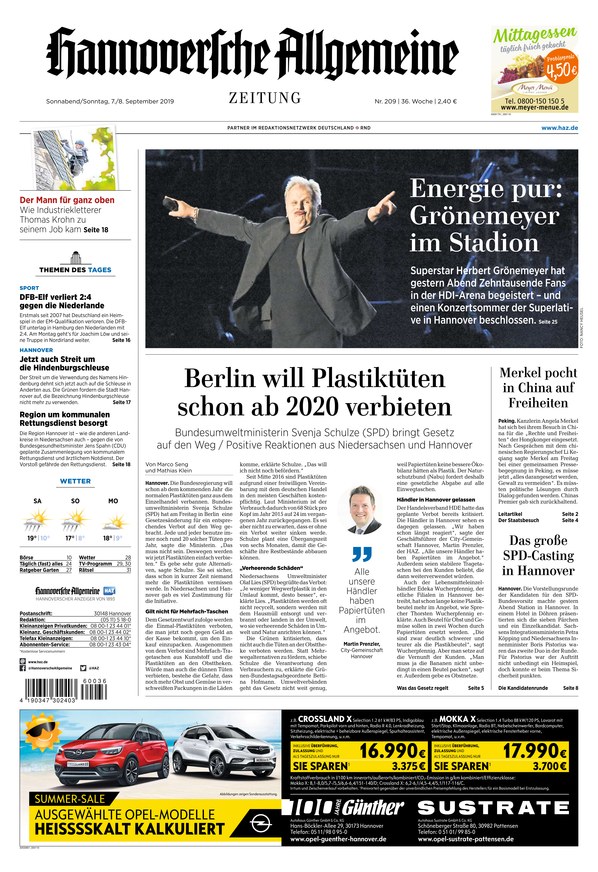 Hannoversche Allgemeine Zeitung Vom 07.09.2019 – Als EPaper Im IKiosk Lesen