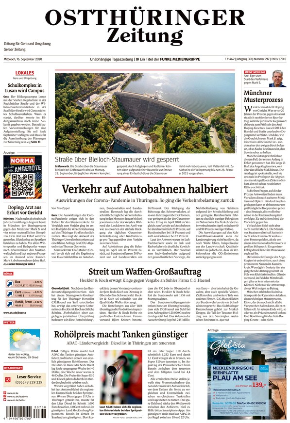 Ostthüringer Zeitung Vom 16.09.2020 – Als EPaper Im IKiosk Lesen