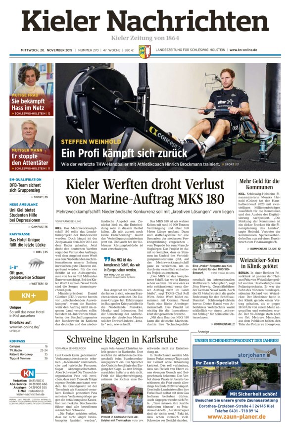 Kieler Nachrichten Vom 20.11.2019 – Als EPaper Im IKiosk Lesen