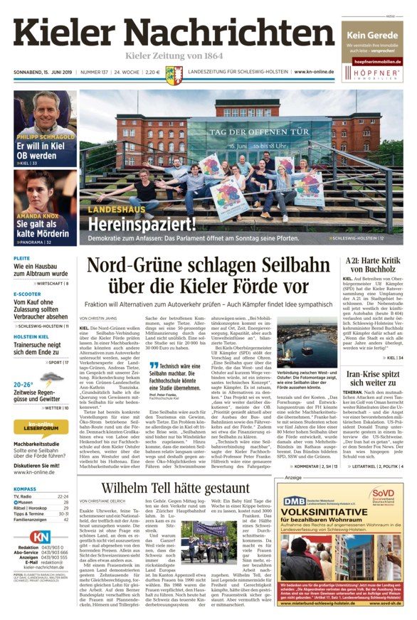 Kieler Nachrichten Vom 15.06.2019 – Als EPaper Im IKiosk Lesen