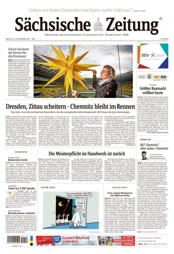 Sächsische Zeitung Dresden vom 13.12.2019 – als ePaper im iKiosk lesen