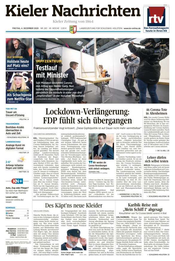 Kieler Nachrichten Vom 04.12.2020 – Als EPaper Im IKiosk Lesen