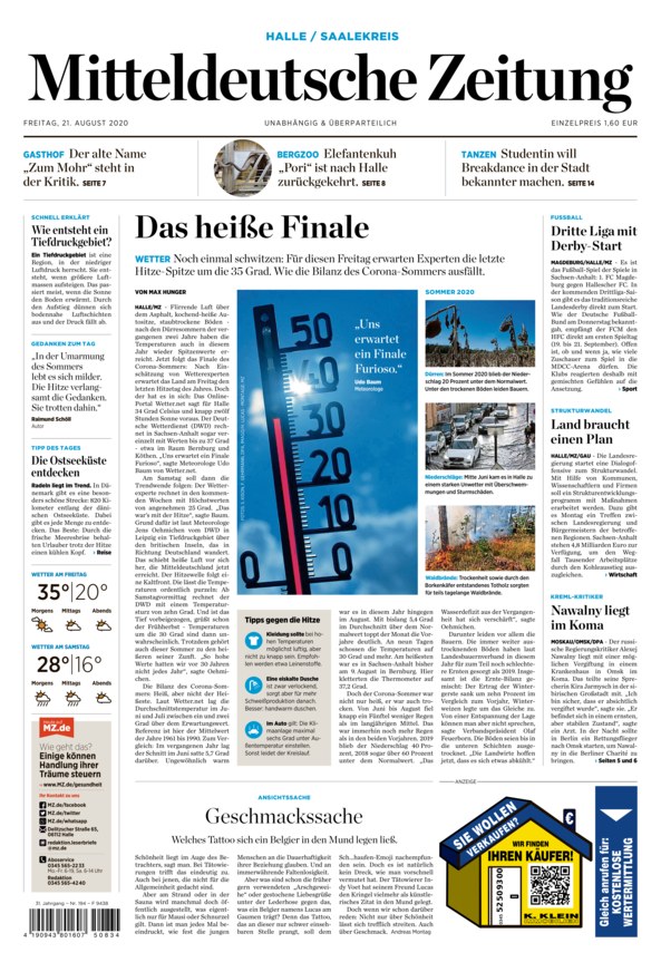 Mitteldeutsche Zeitung vom 21.08.2020 – als ePaper im iKiosk lesen