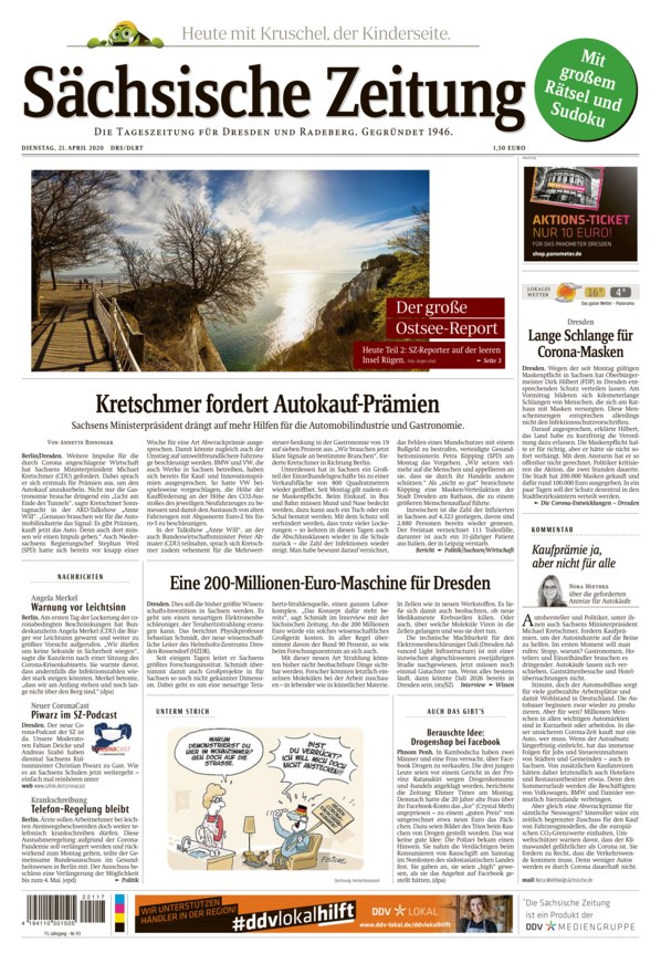 Sächsische Zeitung Dresden Vom 21.04.2020 – Als EPaper Im IKiosk Lesen