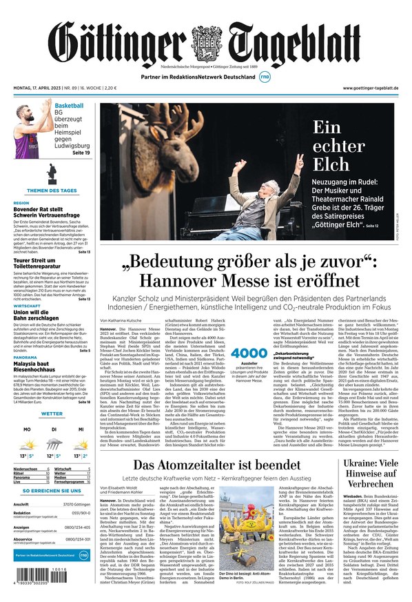 Göttinger Tageblatt Vom 17.04.2023 – Als EPaper Im IKiosk Lesen