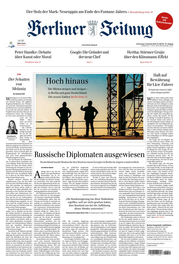 Berliner Zeitung Vom 05.12.2019 – Als EPaper Im IKiosk Lesen