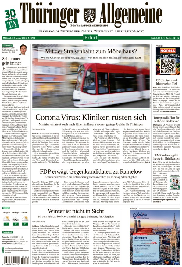 Thüringer Allgemeine Vom 29.01.2020 – Als EPaper Im IKiosk Lesen