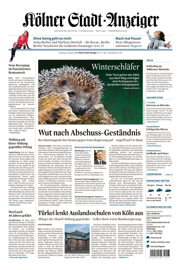 Kölner Stadt-Anzeiger Vom 13.01.2020 – Als EPaper Im IKiosk Lesen