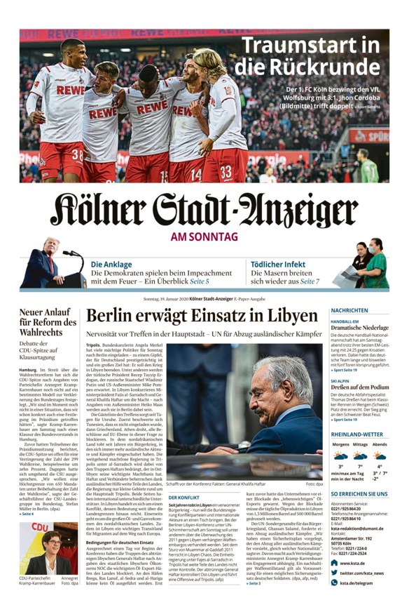 Kölner Stadt-Anzeiger Vom 19.01.2020 – Als EPaper Im IKiosk Lesen