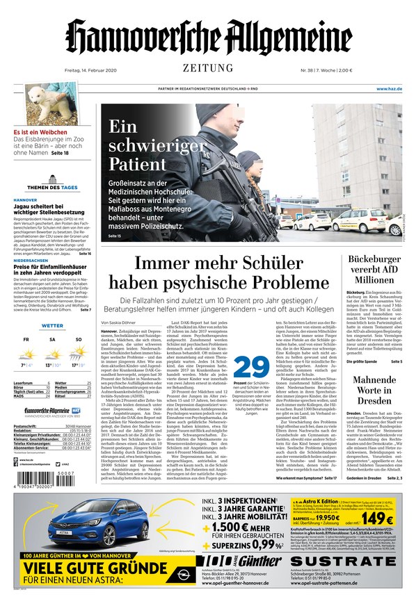 Hannoversche Allgemeine Zeitung Vom 14.02.2020 – Als EPaper Im IKiosk Lesen