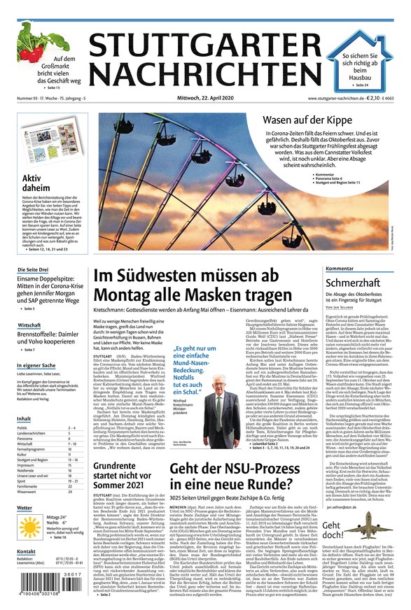 Stuttgarter Nachrichten Vom 22.04.2020 – Als EPaper Im IKiosk Lesen