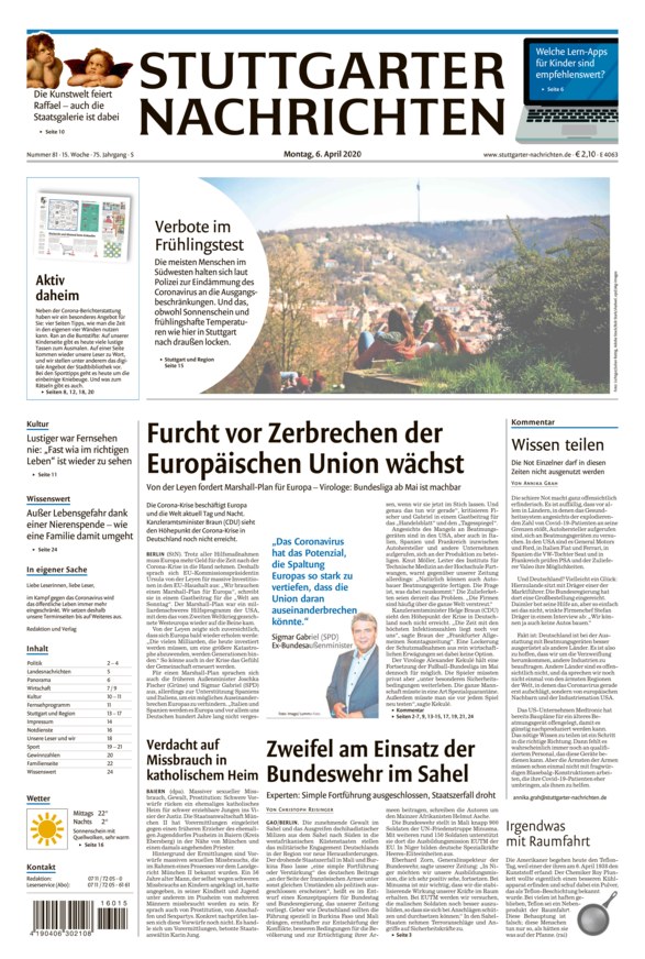 Stuttgarter Nachrichten Vom 06.04.2020 – Als EPaper Im IKiosk Lesen