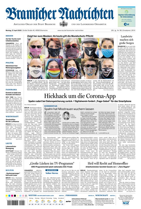 Bramscher Nachrichten Vom 27.04.2020 – Als EPaper Im IKiosk Lesen