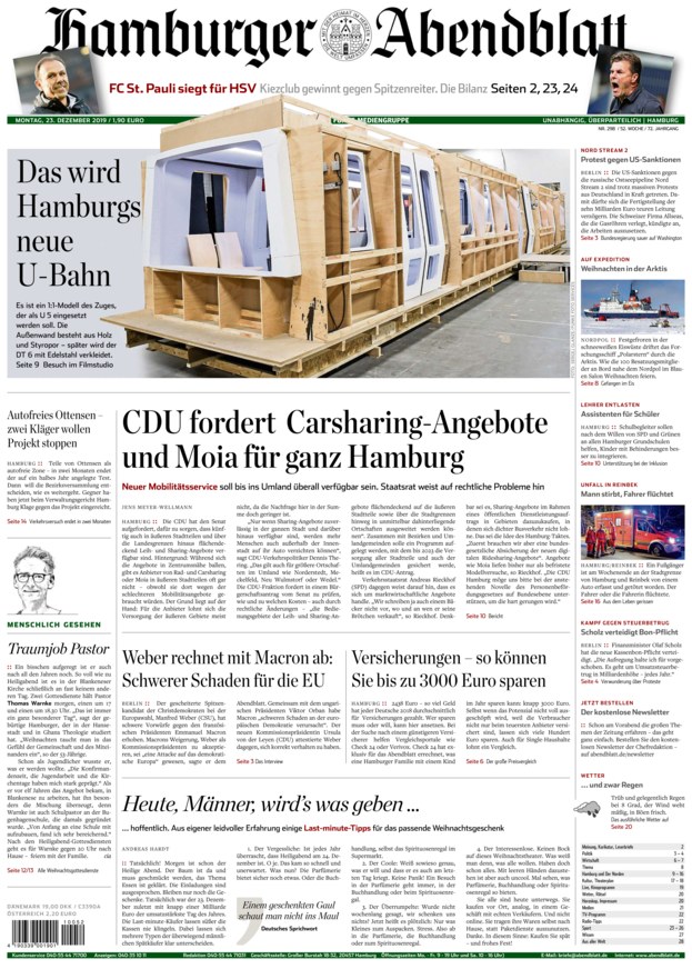 HAMBURGER ABENDBLATT vom 23.12.2019 – als ePaper im iKiosk lesen