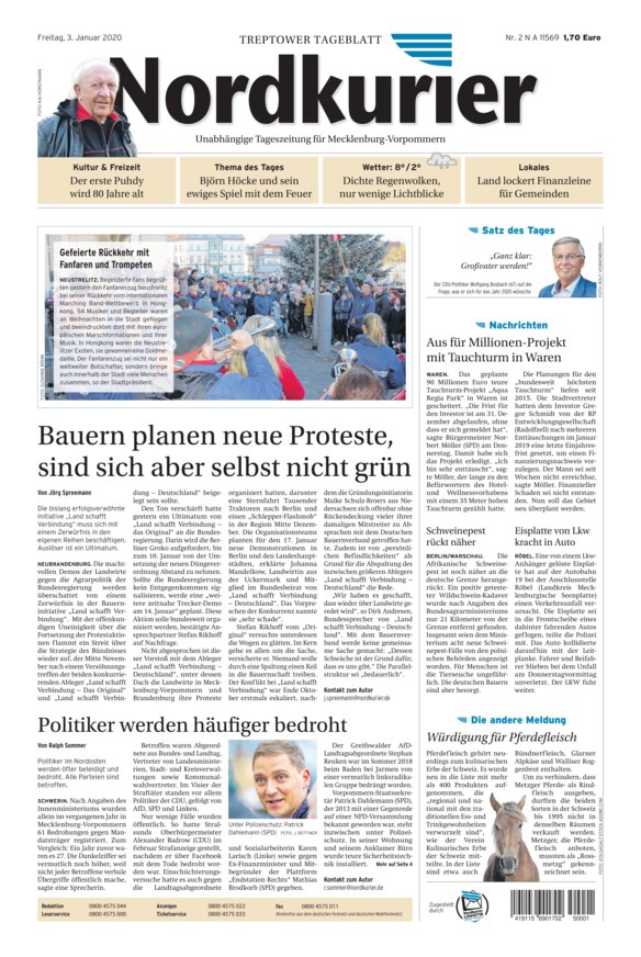 Nordkurier Vom 03.01.2020 – Als EPaper Im IKiosk Lesen