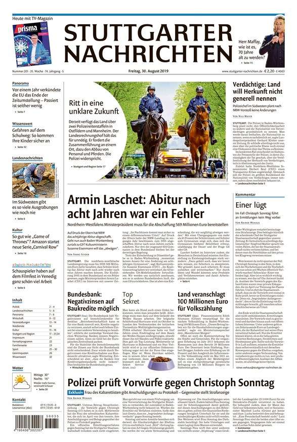 Stuttgarter Nachrichten Vom 30.08.2019 – Als EPaper Im IKiosk Lesen