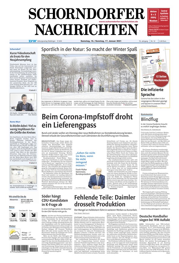 Schorndorfer Nachrichten Zeitung Als Epaper Im Ikiosk Lesen