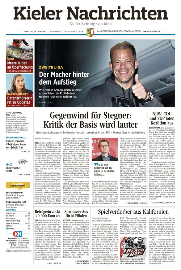 Kieler Nachrichten Vom 16.05.2017 – Als EPaper Im IKiosk Lesen