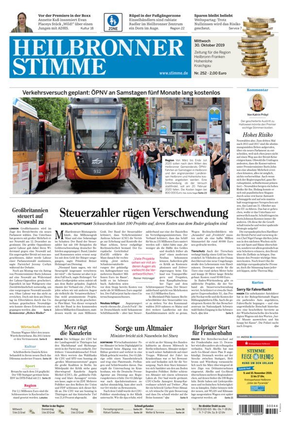 Heilbronner Stimme vom 30.10.2019 als ePaper im iKiosk lesen