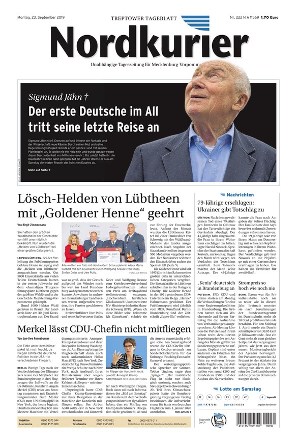 Nordkurier Vom 23.09.2019 – Als EPaper Im IKiosk Lesen