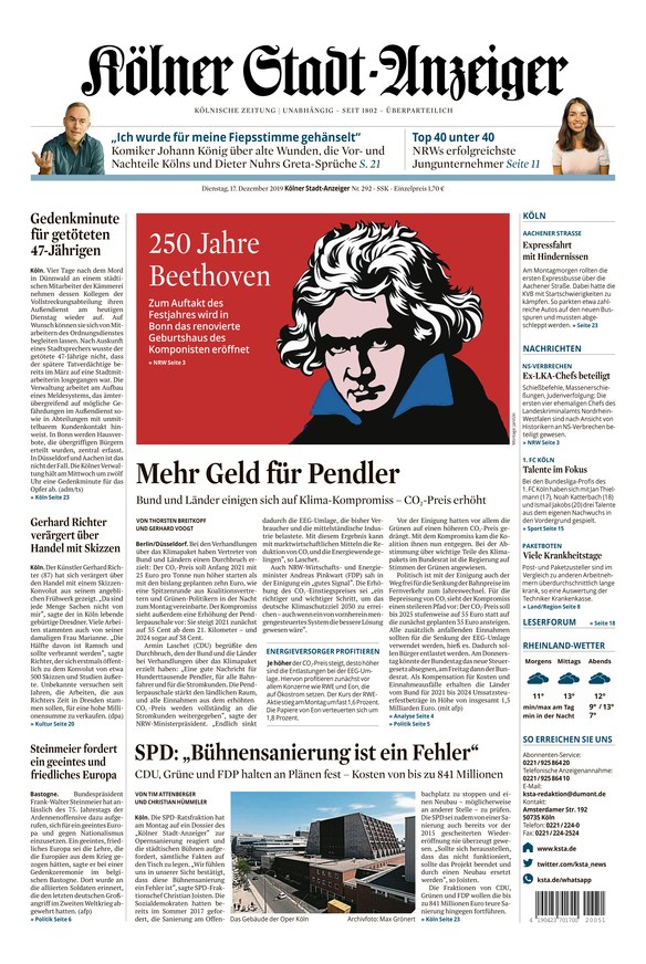 Kölner Stadt-Anzeiger Vom 17.12.2019 – Als EPaper Im IKiosk Lesen