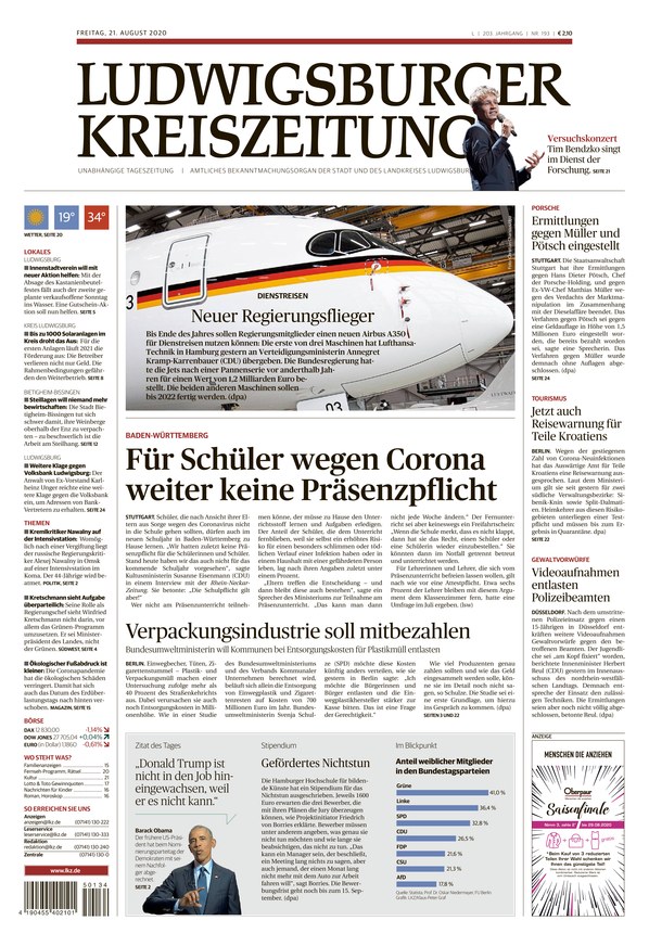 Ludwigsburger Kreiszeitung vom 21.08.2020 als ePaper im iKiosk lesen