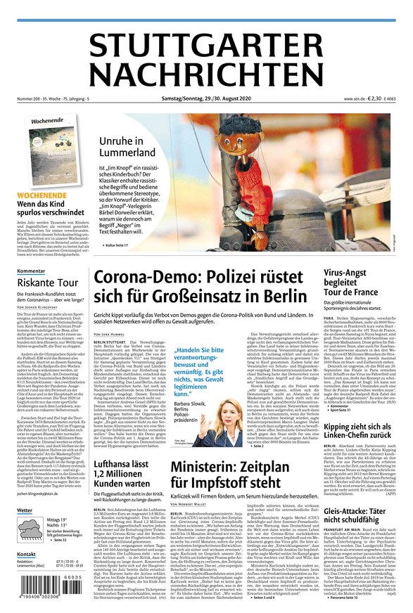 Stuttgarter Nachrichten Vom 29.08.2020 – Als EPaper Im IKiosk Lesen