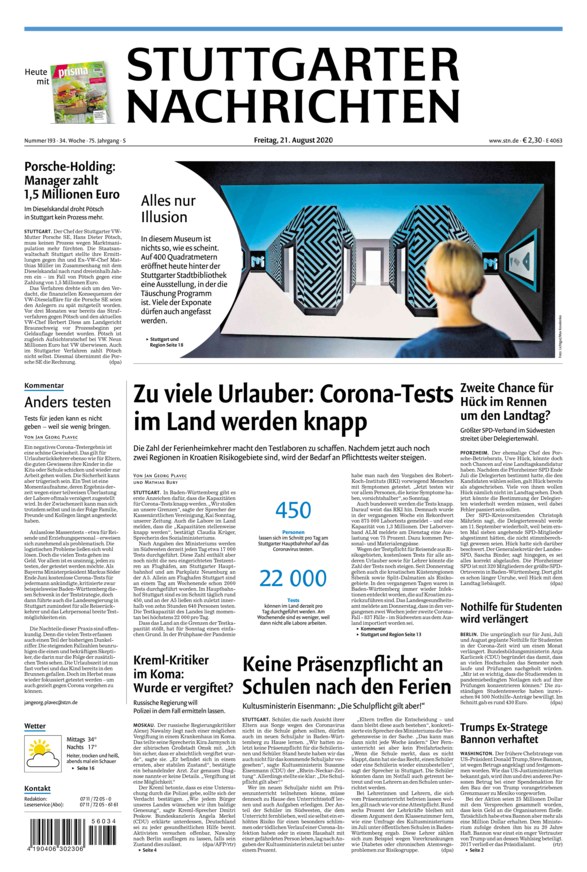 Stuttgarter Nachrichten Vom 21.08.2020 – Als EPaper Im IKiosk Lesen