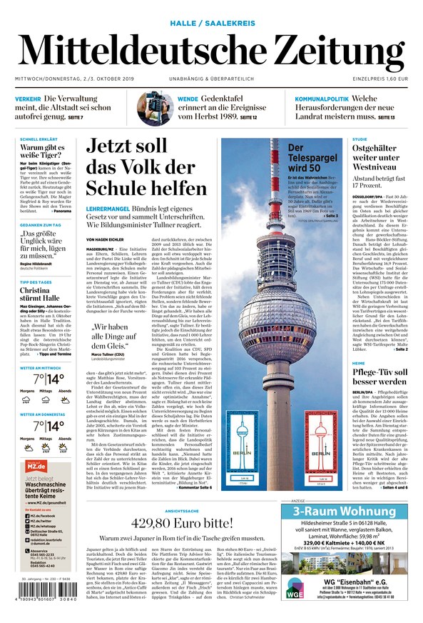 Mitteldeutsche Zeitung vom 02.10.2019 als ePaper im iKiosk lesen