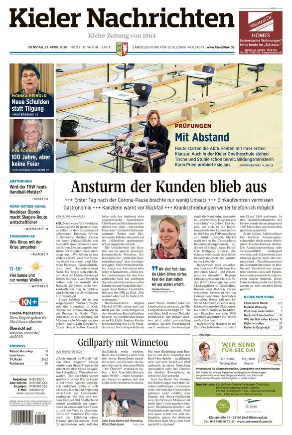 Kieler Nachrichten Vom 21.04.2020 – Als EPaper Im IKiosk Lesen