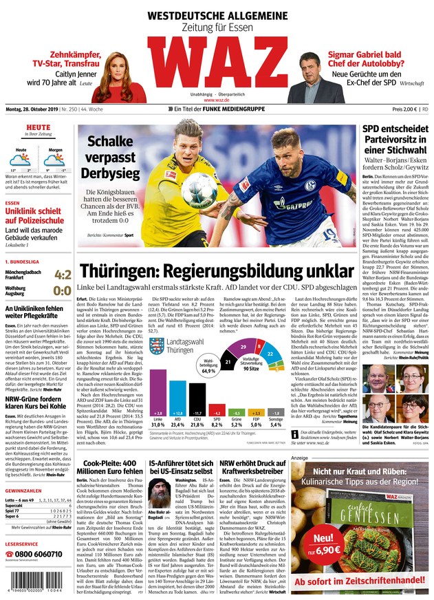 WAZ Westdeutsche Allgemeine Zeitung vom 28.10.2019 als ePaper im