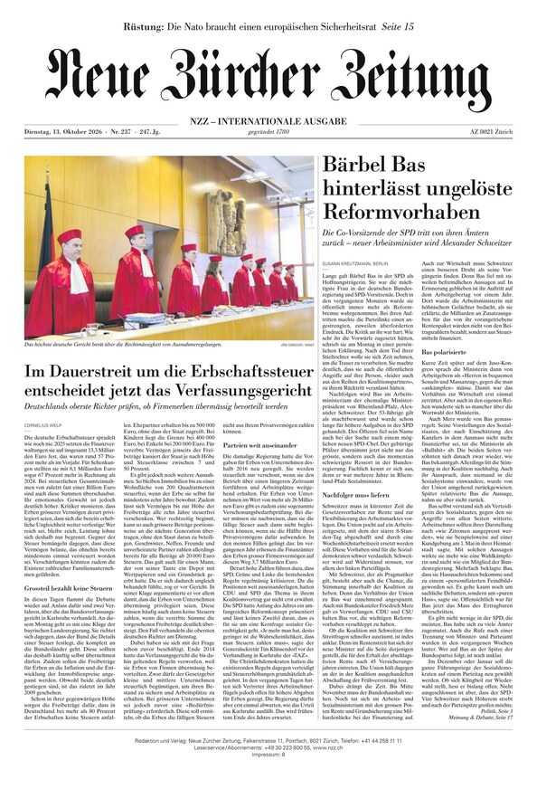 Neue Z&uuml;rcher Zeitung International - ePaper