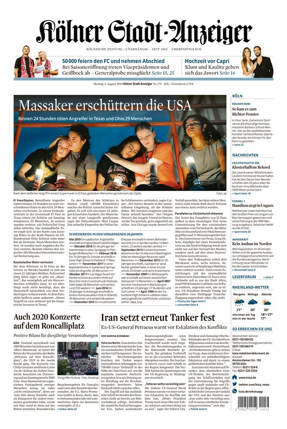 Kölner Stadt-Anzeiger Vom 05.08.2019 – Als EPaper Im IKiosk Lesen