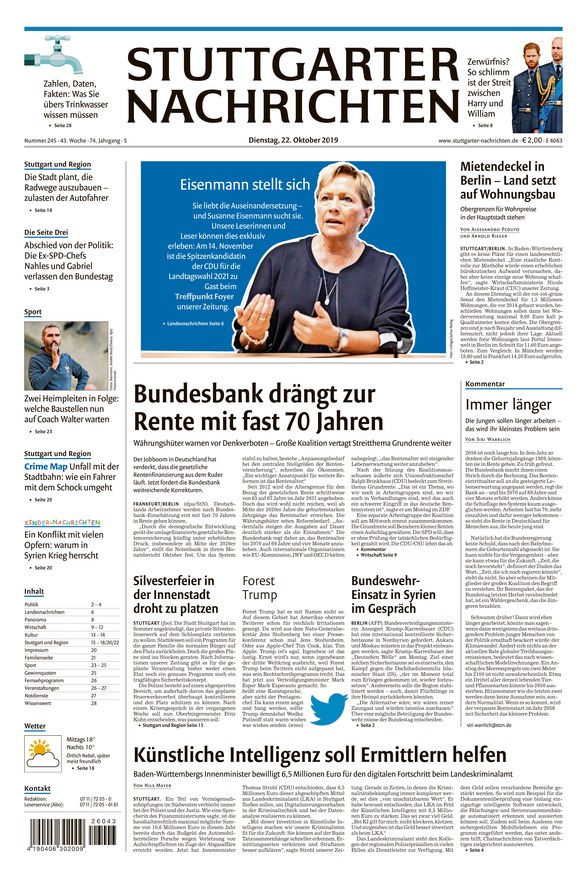 Stuttgarter Nachrichten Vom 22.10.2019 – Als EPaper Im IKiosk Lesen