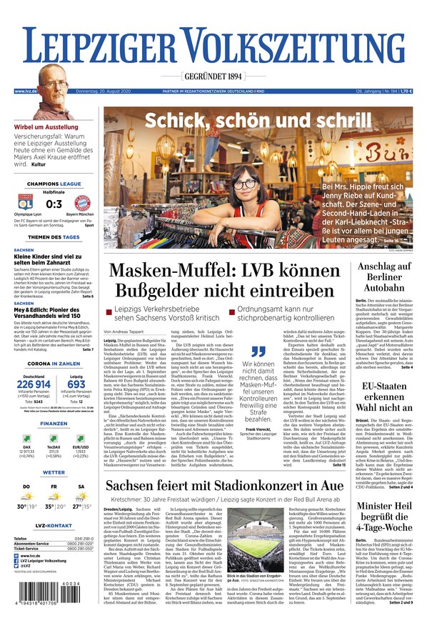 Leipziger Volkszeitung vom 20.08.2020 als ePaper im iKiosk lesen
