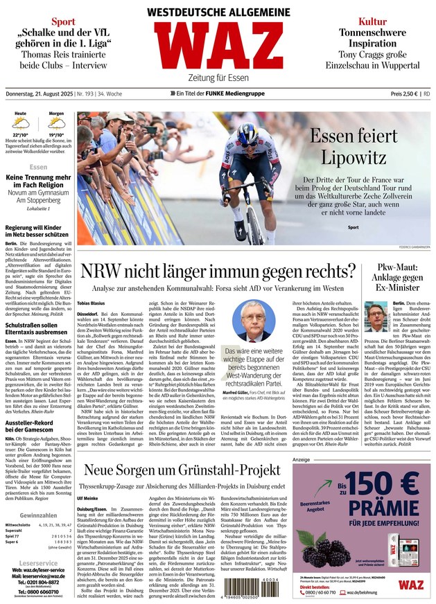 WAZ Westdeutsche Allgemeine Zeitung - ePaper