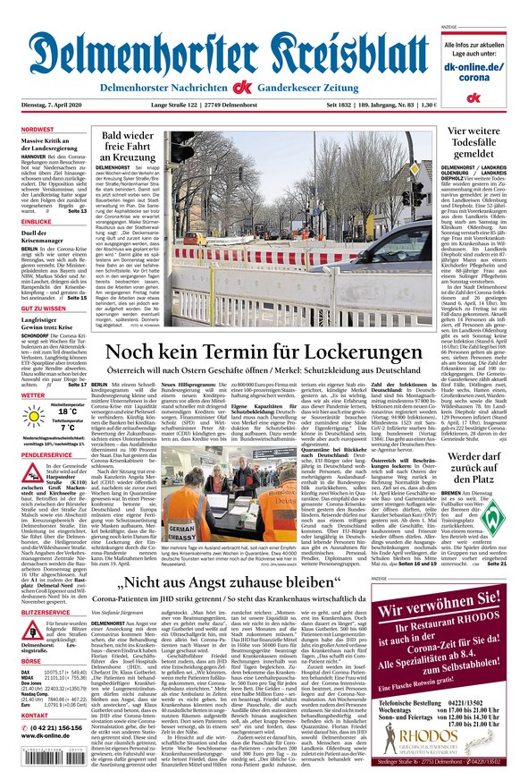 Delmenhorster Kreisblatt Vom 07.04.2020 – Als EPaper Im IKiosk Lesen