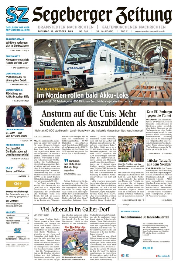 Segeberger Zeitung vom 15.10.2019 als ePaper im iKiosk lesen