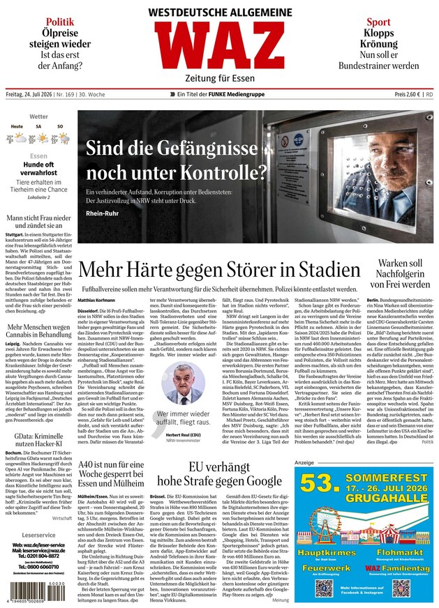 WAZ Westdeutsche Allgemeine Zeitung - ePaper