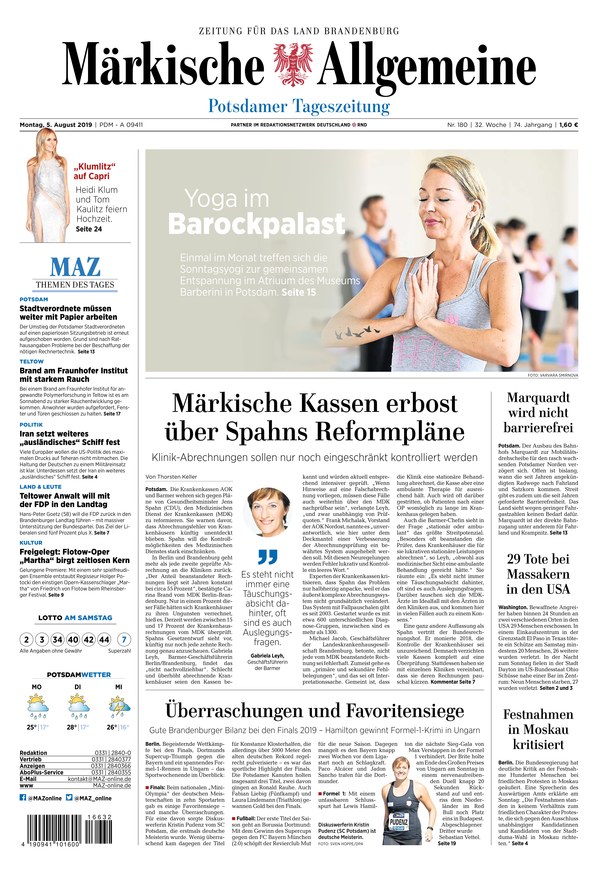 Märkische Allgemeine vom 05.08.2019 – als ePaper im iKiosk lesen