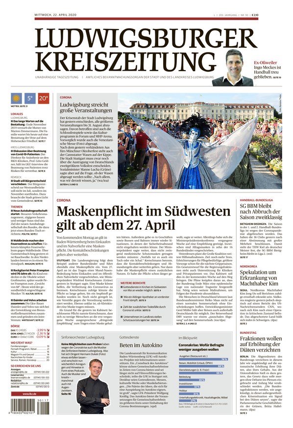 Ludwigsburger Kreiszeitung vom 22.04.2020 als ePaper im iKiosk lesen